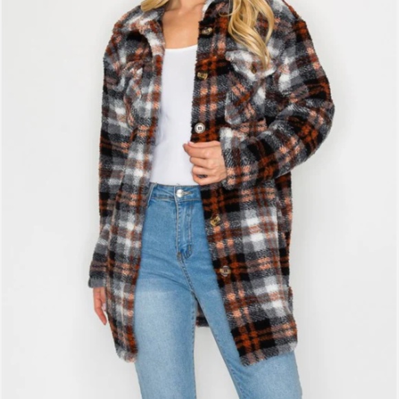 Brown plaid Style One fleece jacket - Picture 7 of 9